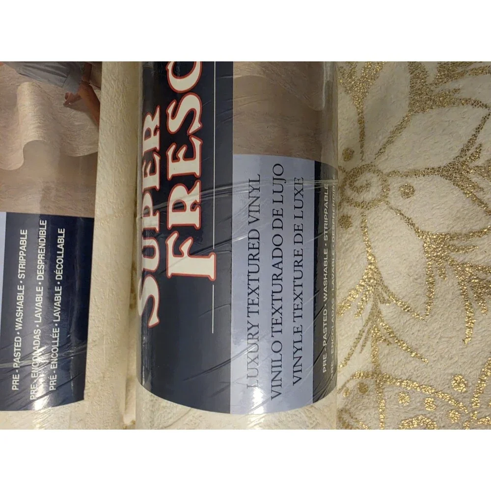 Superfresco Textured Vinyl Floral Wallpaper Beige/Gold Washable 2 Rolls